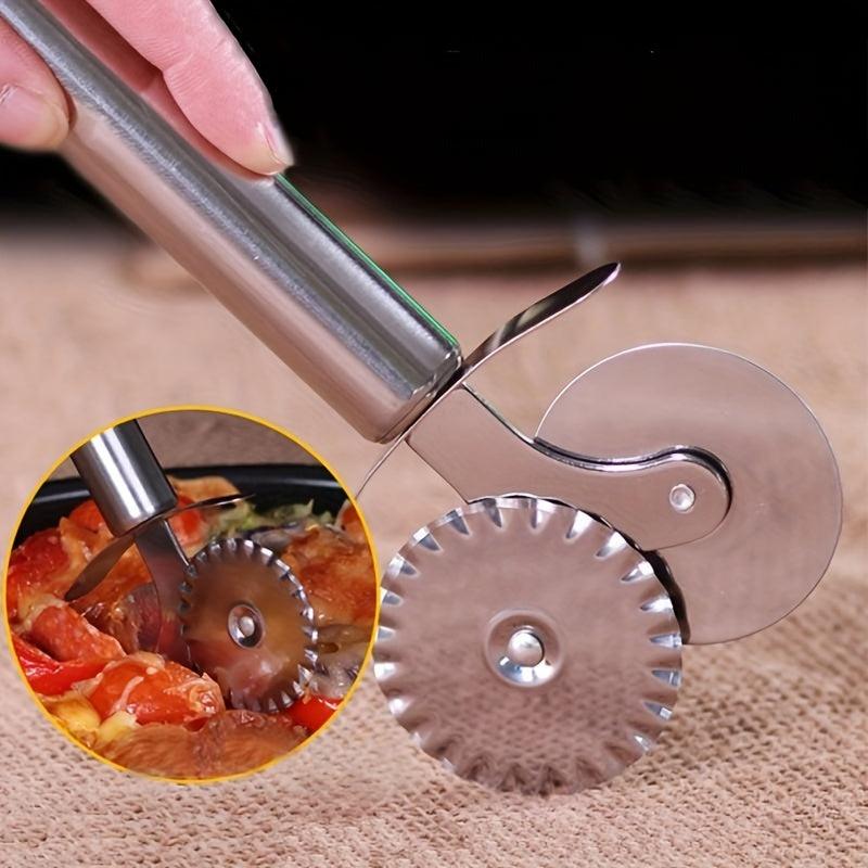 1pc Stainless Steel Pizza Wheel Cutter Double Heads Kitchen Gadget