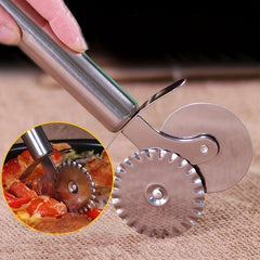 1pc Stainless Steel Pizza Wheel Cutter Double Heads Kitchen Gadget