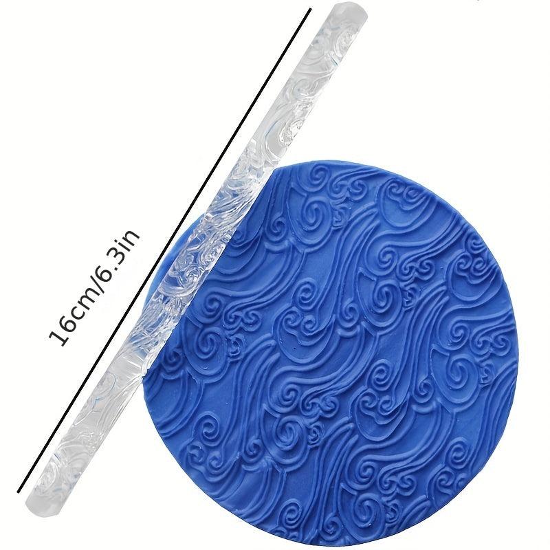 Clear Acrylic Sea Wave Pattern Embossing Rolling Pin