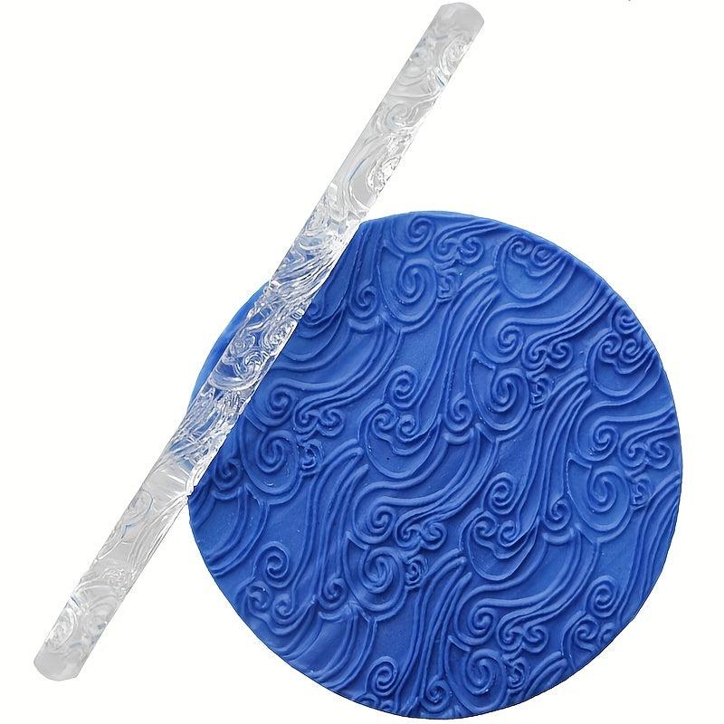 Clear Acrylic Sea Wave Pattern Embossing Rolling Pin
