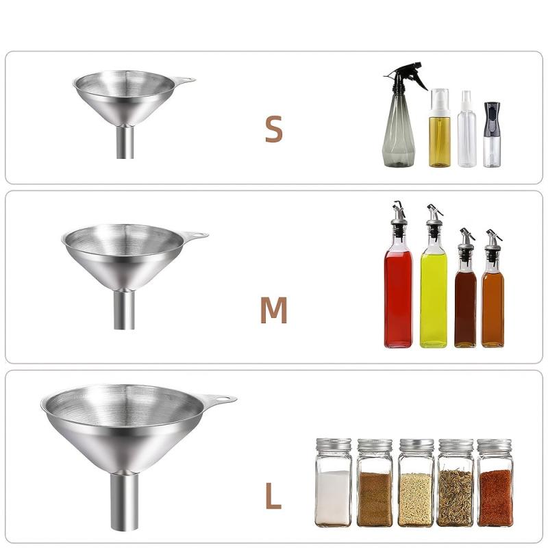 3pcs Stainless Steel Funnel Set, Heat-Resistant for Oils, Spices, Wine