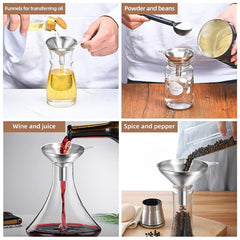3pcs Stainless Steel Funnel Set, Heat-Resistant for Oils, Spices, Wine