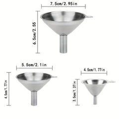 3pcs Stainless Steel Funnel Set, Heat-Resistant for Oils, Spices, Wine