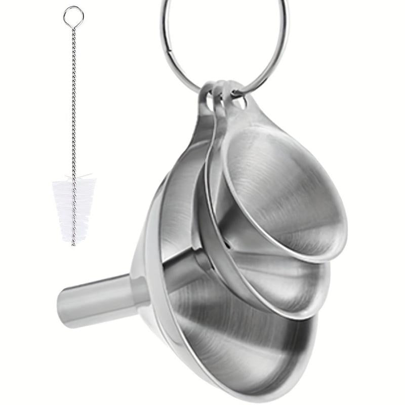3pcs Stainless Steel Funnel Set, Heat-Resistant for Oils, Spices, Wine