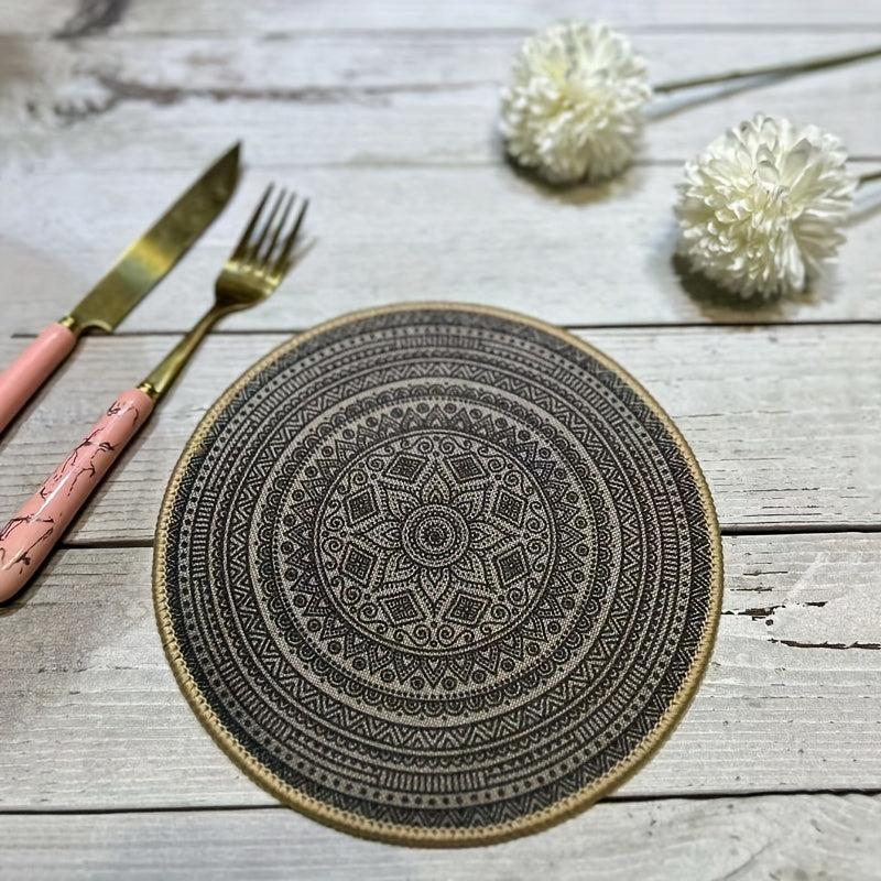 Rubber Round Placemat Boho Embroidery Washable Waterproof