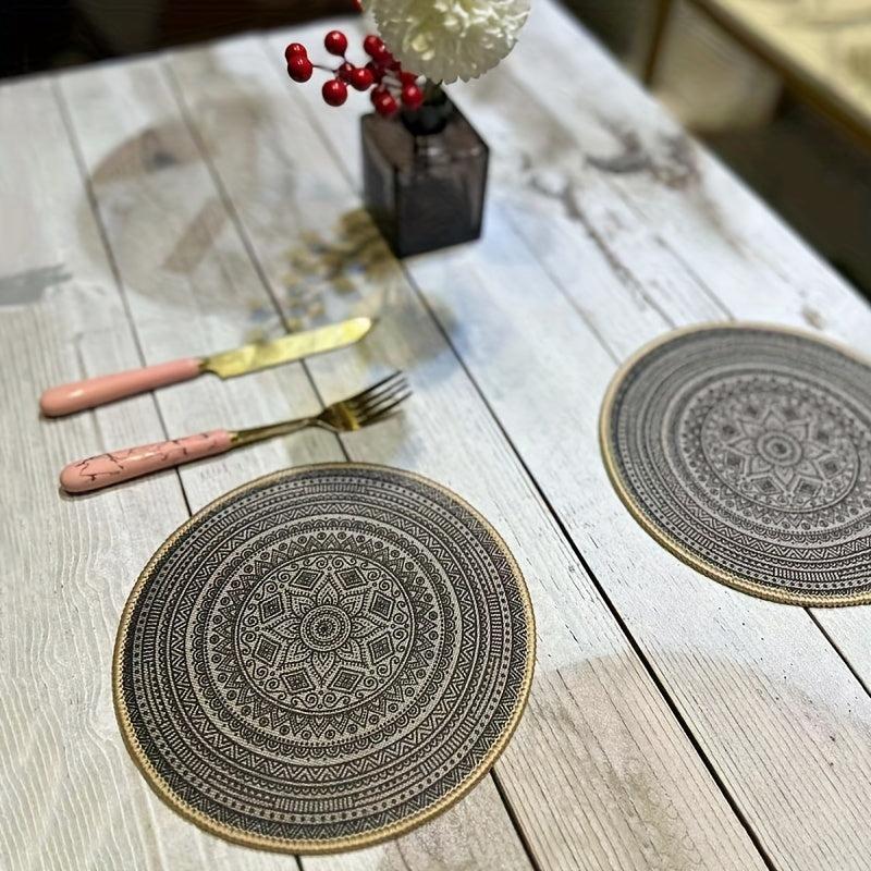 Rubber Round Placemat Boho Embroidery Washable Waterproof