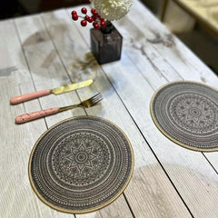 Rubber Round Placemat Boho Embroidery Washable Waterproof