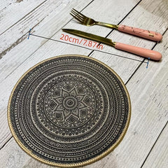 Rubber Round Placemat Boho Embroidery Washable Waterproof