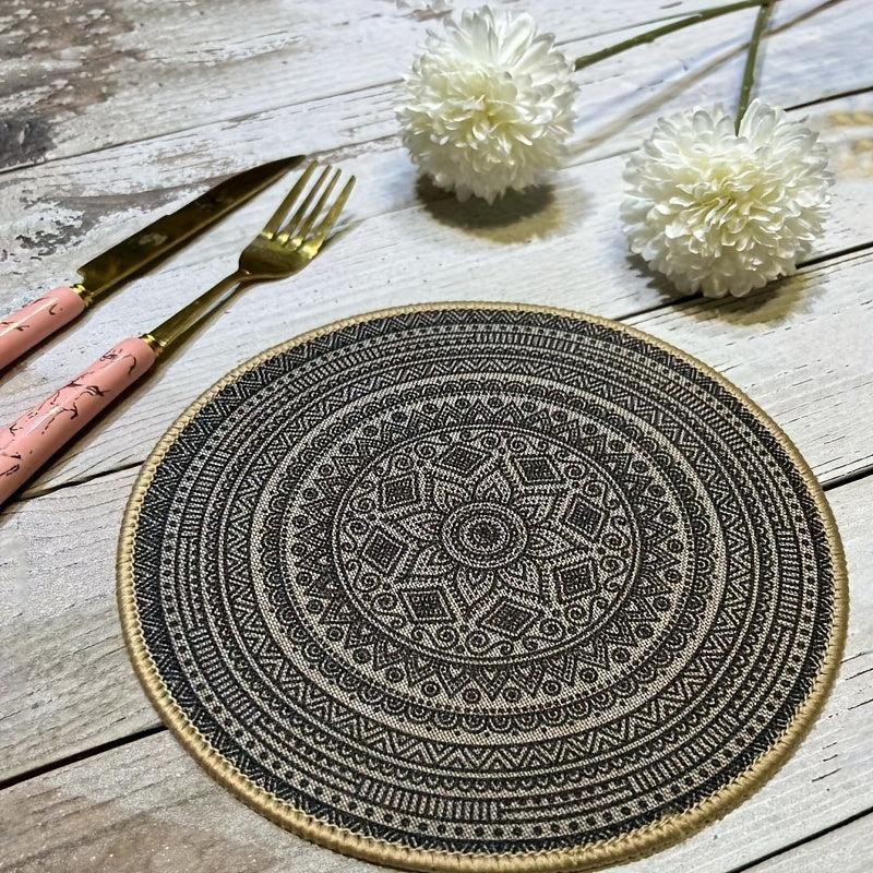 Rubber Round Placemat Boho Embroidery Washable Waterproof