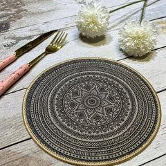 Rubber Round Placemat Boho Embroidery Washable Waterproof