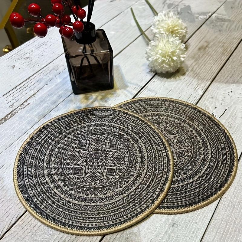Rubber Round Placemat Boho Embroidery Washable Waterproof