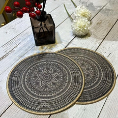 Rubber Round Placemat Boho Embroidery Washable Waterproof