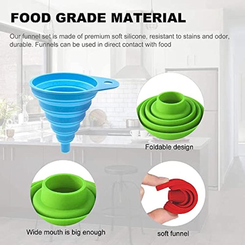 4pcs Mini Funnel Silicone Collapsible for Water Liquid Kitchen Gadgets