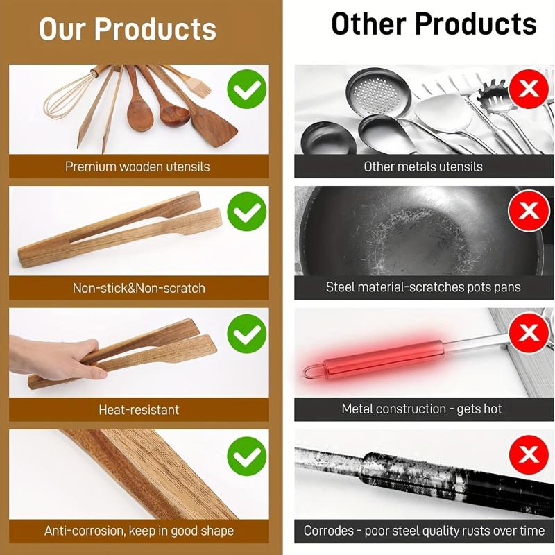 Wooden Food Tongs for Kitchen Cooking Utensils