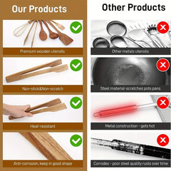 Wooden Food Tongs for Kitchen Cooking Utensils