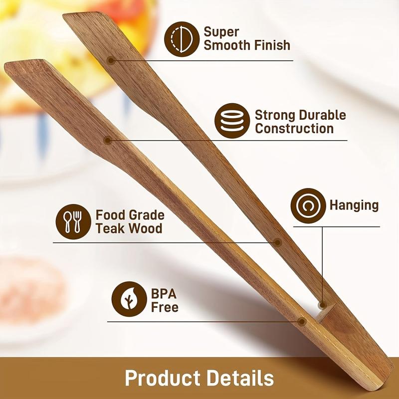 Wooden Food Tongs for Kitchen Cooking Utensils