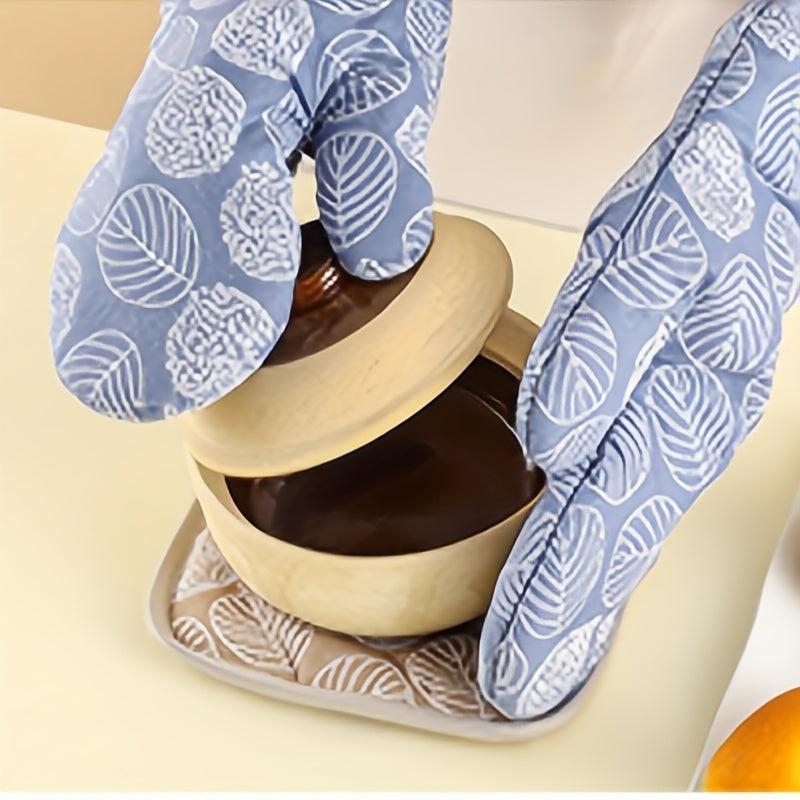 2pcs Nylon Oven Mitts High Temp Resistant Gloves Kitchen Baking Supplies
