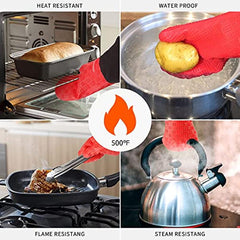 Red Silicone Oven Mitts Heat Resistant Baking Gloves