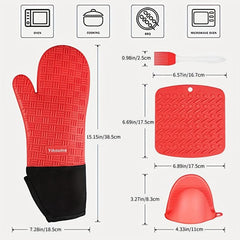 Red Silicone Oven Mitts Heat Resistant Baking Gloves