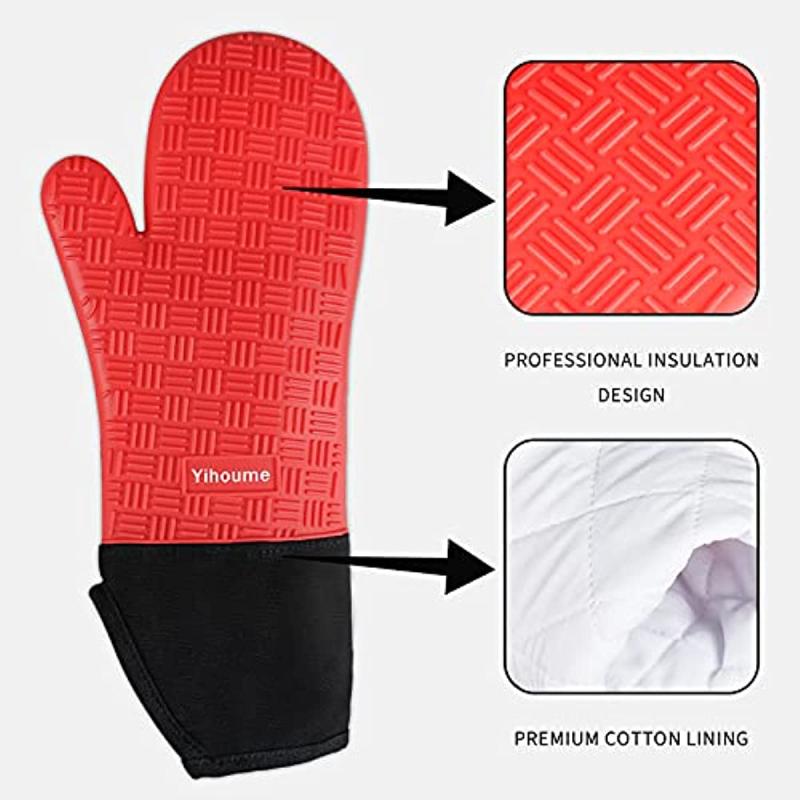 Red Silicone Oven Mitts Heat Resistant Baking Gloves