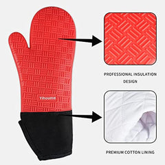 Red Silicone Oven Mitts Heat Resistant Baking Gloves