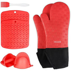Red Silicone Oven Mitts Heat Resistant Baking Gloves