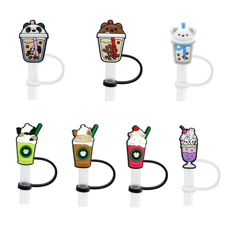 7Pcs Silicone Straw Cover Drink Series Reusable Cartoon Straw Cap