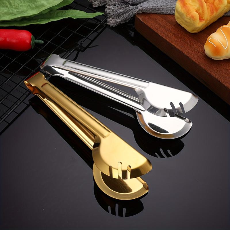 Golden Stainless Steel Food Tongs for Frying Fish Steak - Durable & Easy to Use