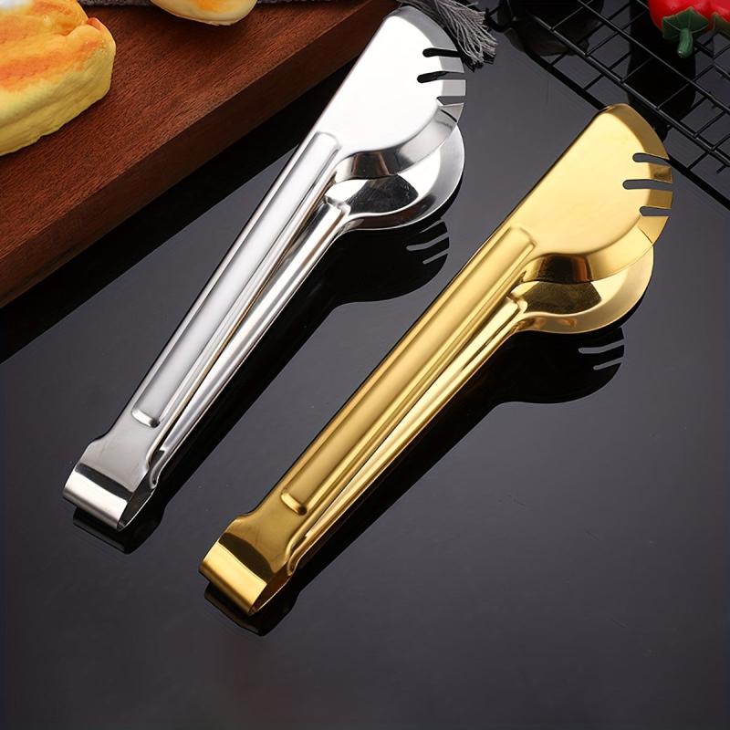 Golden Stainless Steel Food Tongs for Frying Fish Steak - Durable & Easy to Use