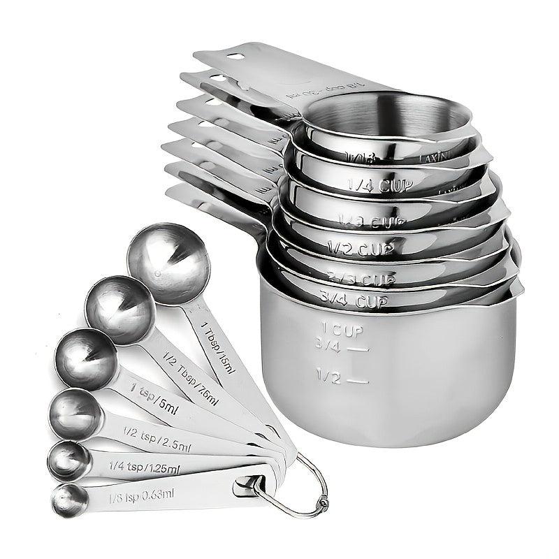 13pcs Stainless Steel Cup & Spoon Set Portable Measurement Tools