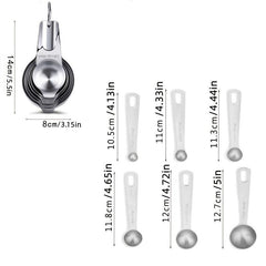 13pcs Stainless Steel Cup & Spoon Set Portable Measurement Tools