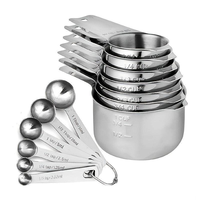 13pcs Stainless Steel Cup & Spoon Set Portable Measurement Tools