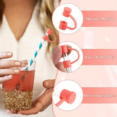 5pcs Beach Themed Straw Tips Cover - Reusable Silicone Straw Sleeve Caps