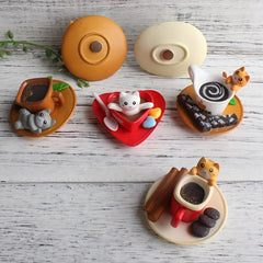 6pcs Coffee Kitten Fridge Magnets Cute Cat Drinks Stickers Kitchen Decor