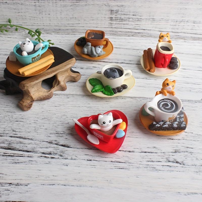 6pcs Coffee Kitten Fridge Magnets Cute Cat Drinks Stickers Kitchen Decor