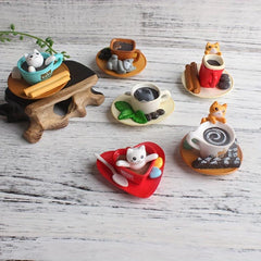 6pcs Coffee Kitten Fridge Magnets Cute Cat Drinks Stickers Kitchen Decor