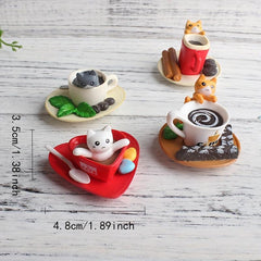 6pcs Coffee Kitten Fridge Magnets Cute Cat Drinks Stickers Kitchen Decor