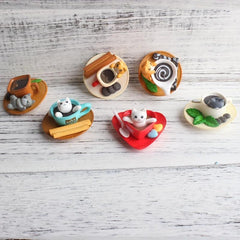 6pcs Coffee Kitten Fridge Magnets Cute Cat Drinks Stickers Kitchen Decor
