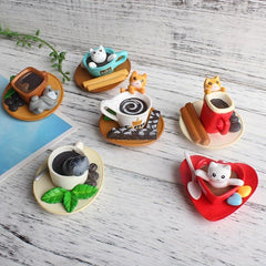 6pcs Coffee Kitten Fridge Magnets Cute Cat Drinks Stickers Kitchen Decor