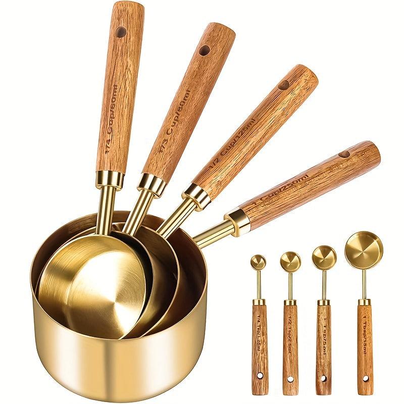 8pcs Golden & Copper Measuring Spoons, Accurate Measurements, Kitchen Gadgets