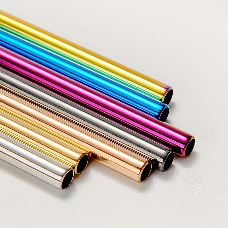 12pcs Stainless Steel Straws Set with Cleaning Brush - Reusable Straw