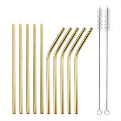 12pcs Stainless Steel Straws Set with Cleaning Brush - Reusable Straw