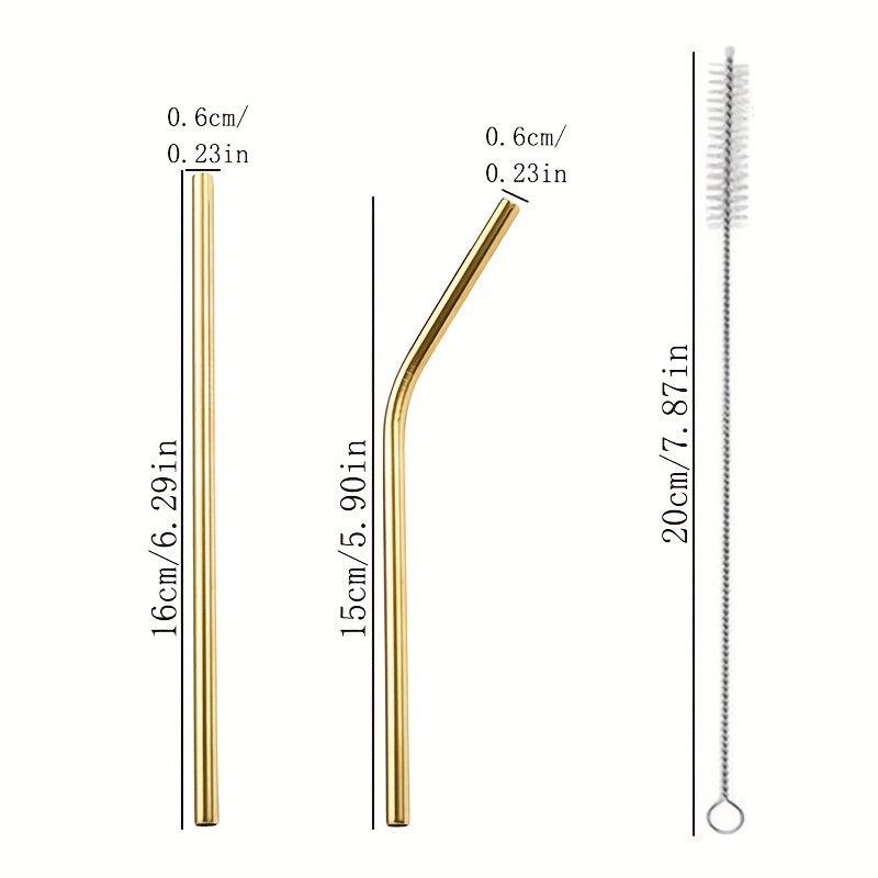 12pcs Stainless Steel Straws Set with Cleaning Brush - Reusable Straw
