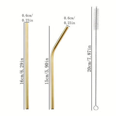12pcs Stainless Steel Straws Set with Cleaning Brush - Reusable Straw