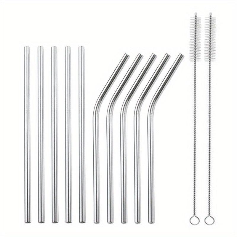 12pcs Stainless Steel Straws Set with Cleaning Brush - Reusable Straw