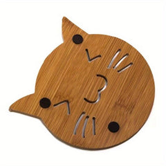 6pcs Bamboo Cat Potholder Wooden Heat Insulation Pad