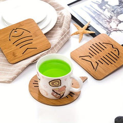 6pcs Bamboo Cat Potholder Wooden Heat Insulation Pad