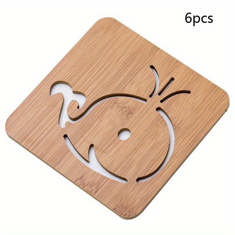 6pcs Bamboo Cat Potholder Wooden Heat Insulation Pad