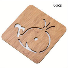 6pcs Bamboo Cat Potholder Wooden Heat Insulation Pad