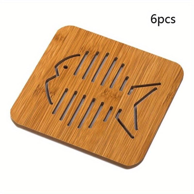 6pcs Bamboo Cat Potholder Wooden Heat Insulation Pad